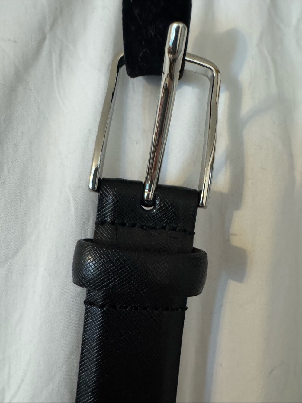 Nordstrom Men's Shop Black Leather Belt with Silver Buckle Size 44 waist